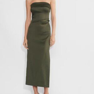 NWT ARITZIA Exclusive Satin Dress DARK OLIVE  SIZE 6- NEW WITH TAGS